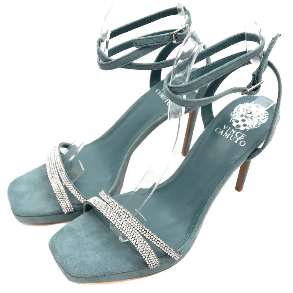 Vince Camuto Aqua Blue Shaded Spruce Kiahna Ankle Wrap Stiletto Heels Size 8